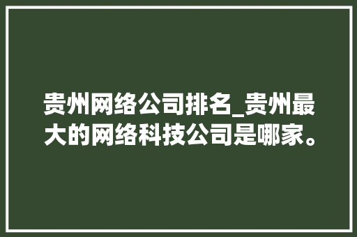 贵州网络公司排名_贵州最大的网络科技公司是哪家。