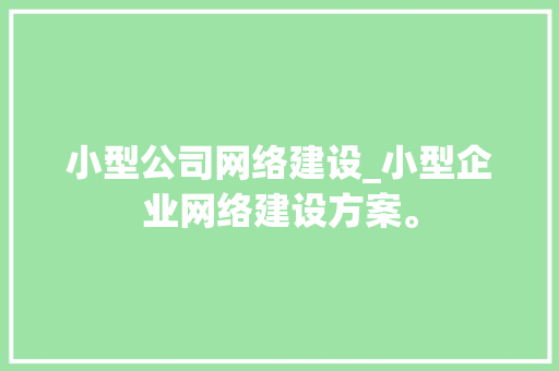 小型公司网络建设_小型企业网络建设方案。 小型公司网络建设_小型企业网络建设方案。 网站建设公司