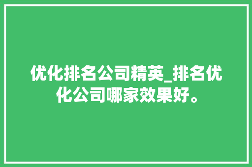 优化排名公司精英_排名优化公司哪家效果好。
