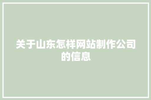 关于山东怎样网站制作公司的信息