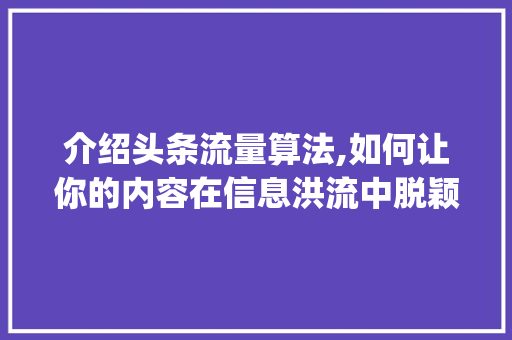 介绍头条流量算法,如何让你的内容在信息洪流中脱颖而出(头条的流量算法) 介绍头条流量算法,如何让你的内容在信息洪流中脱颖而出(头条的流量算法) 百度SEO