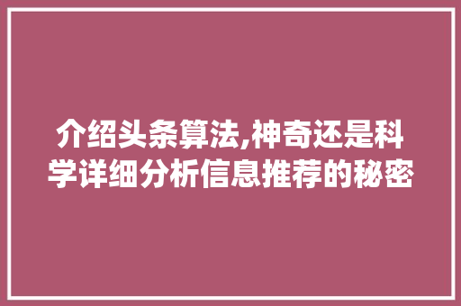 介绍头条算法,神奇还是科学详细分析信息推荐的秘密(头条算法神奇吗) 介绍头条算法,神奇还是科学详细分析信息推荐的秘密(头条算法神奇吗) SEO关键词