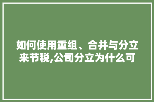 如何使用重组、合并与分立来节税,公司分立为什么可以避税呢。 如何使用重组、合并与分立来节税,公司分立为什么可以避税呢。 网站建设公司