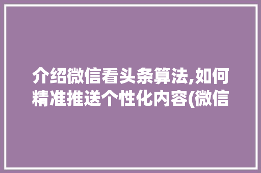 介绍微信看头条算法,如何精准推送个性化内容(微信看头条算法) 介绍微信看头条算法,如何精准推送个性化内容(微信看头条算法) 神马SEO