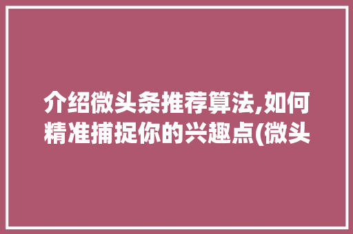 介绍微头条推荐算法,如何精准捕捉你的兴趣点(微头条推荐算法) 介绍微头条推荐算法,如何精准捕捉你的兴趣点(微头条推荐算法) SEO关键词