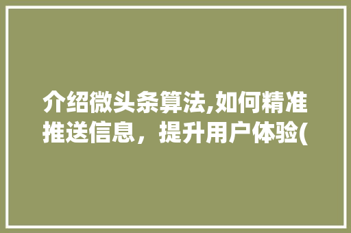 介绍微头条算法,如何精准推送信息，提升用户体验(微头条算法教学) 介绍微头条算法,如何精准推送信息，提升用户体验(微头条算法教学) 网站建设公司