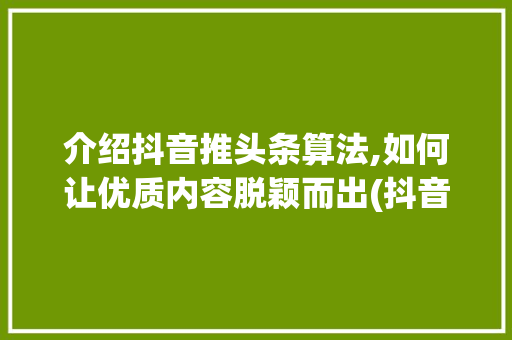 介绍抖音推头条算法,如何让优质内容脱颖而出(抖音推头条算法)