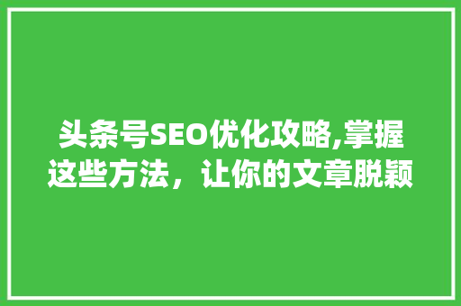 头条号SEO优化攻略,掌握这些方法，让你的文章脱颖而出！(头条号做seo) 头条号SEO优化攻略,掌握这些方法，让你的文章脱颖而出！(头条号做seo) 网站建设公司