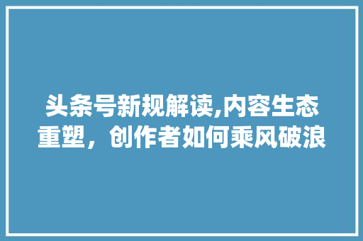 头条号新规解读,内容生态重塑，创作者如何乘风破浪(头条号变化规则) 头条号新规解读,内容生态重塑，创作者如何乘风破浪(头条号变化规则) 搜狗SEO
