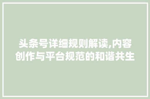 头条号详细规则解读,内容创作与平台规范的和谐共生(头条号详细规则) 头条号详细规则解读,内容创作与平台规范的和谐共生(头条号详细规则) 必应SEO