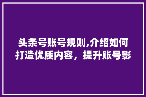 头条号账号规则,介绍如何打造优质内容，提升账号影响力(头条号账号规则) 头条号账号规则,介绍如何打造优质内容，提升账号影响力(头条号账号规则) 百度SEO