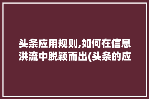 头条应用规则,如何在信息洪流中脱颖而出(头条的应用规则) 头条应用规则,如何在信息洪流中脱颖而出(头条的应用规则) 网站建设公司