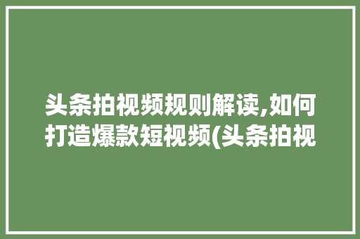 头条拍视频规则解读,如何打造爆款短视频(头条拍视频规则) 头条拍视频规则解读,如何打造爆款短视频(头条拍视频规则) 网站建设公司