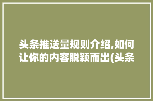 头条推送量规则介绍,如何让你的内容脱颖而出(头条推送量规则) 头条推送量规则介绍,如何让你的内容脱颖而出(头条推送量规则) 神马SEO