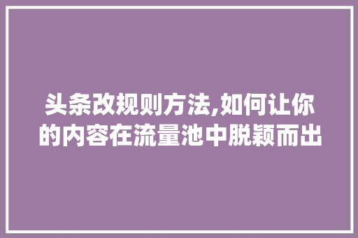 头条改规则方法,如何让你的内容在流量池中脱颖而出(头条改规则方法) 头条改规则方法,如何让你的内容在流量池中脱颖而出(头条改规则方法) 必应SEO