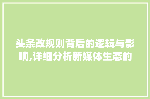 头条改规则背后的逻辑与影响,详细分析新媒体生态的演变(头条改规则了吗) 头条改规则背后的逻辑与影响,详细分析新媒体生态的演变(头条改规则了吗) 神马SEO