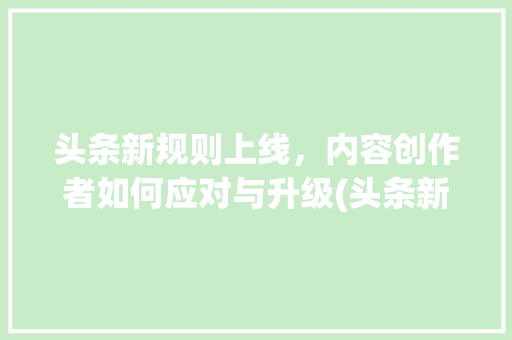 头条新规则上线，内容创作者如何应对与升级(头条新规则上线) 头条新规则上线，内容创作者如何应对与升级(头条新规则上线) 网站建设公司