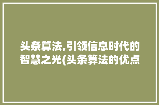 头条算法,引领信息时代的智慧之光(头条算法的优点) 头条算法,引领信息时代的智慧之光(头条算法的优点) 百度SEO