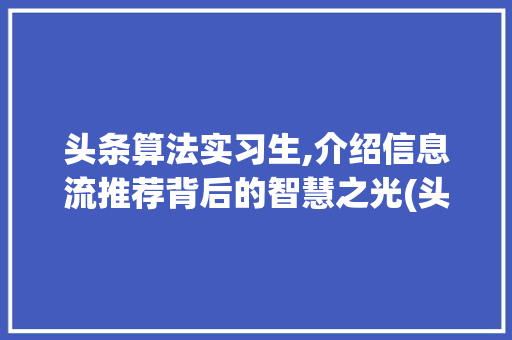 头条算法实习生,介绍信息流推荐背后的智慧之光(头条算法实习生) 神马SEO 头条算法实习生,介绍信息流推荐背后的智慧之光(头条算法实习生) 头条算法实习生,介绍信息流推荐背后的智慧之光(头条算法实习生) 神马SEO