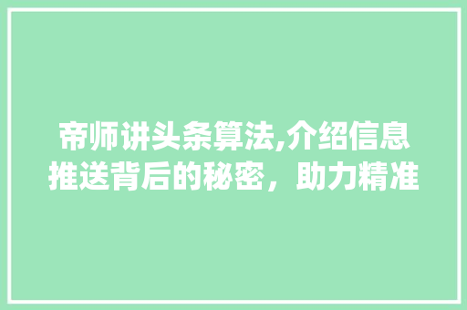 帝师讲头条算法,介绍信息推送背后的秘密，助力精准内容营销(帝师讲头条算法) 帝师讲头条算法,介绍信息推送背后的秘密，助力精准内容营销(帝师讲头条算法) 必应SEO