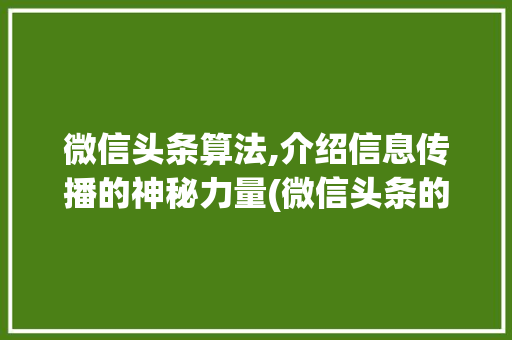 微信头条算法,介绍信息传播的神秘力量(微信头条的算法) 微信头条算法,介绍信息传播的神秘力量(微信头条的算法) 必应SEO