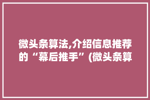 微头条算法,介绍信息推荐的“幕后推手”(微头条算法推荐) 网站建设公司 微头条算法,介绍信息推荐的“幕后推手”(微头条算法推荐) 微头条算法,介绍信息推荐的“幕后推手”(微头条算法推荐) 网站建设公司