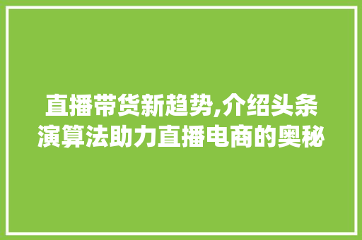 直播带货新趋势,介绍头条演算法助力直播电商的奥秘(头条演算法直播) 直播带货新趋势,介绍头条演算法助力直播电商的奥秘(头条演算法直播) 神马SEO