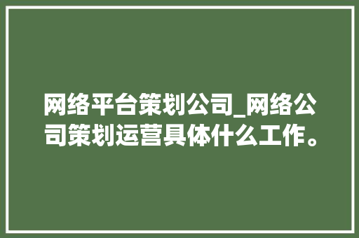 网络平台策划公司_网络公司策划运营具体什么工作。