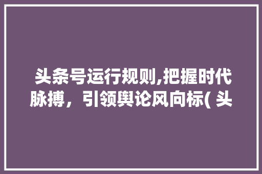 头条号运行规则,把握时代脉搏，引领舆论风向标( 头条号运行规则)  头条号运行规则,把握时代脉搏，引领舆论风向标( 头条号运行规则) 搜狗SEO