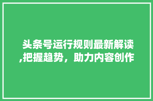  头条号运行规则最新解读,把握趋势，助力内容创作( 头条号运行规则最新)  头条号运行规则最新解读,把握趋势，助力内容创作( 头条号运行规则最新) SEO关键词