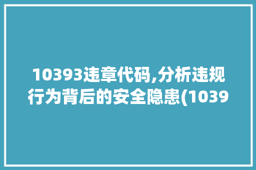 10393违章代码,分析违规行为背后的安全隐患(10393违章代码) 10393违章代码,分析违规行为背后的安全隐患(10393违章代码) 搜狗SEO