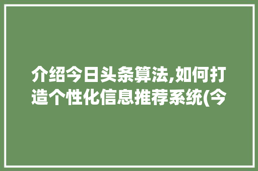 介绍今日头条算法,如何打造个性化信息推荐系统(今日头条发算法) 介绍今日头条算法,如何打造个性化信息推荐系统(今日头条发算法) 网站建设公司