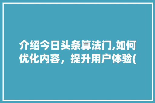 介绍今日头条算法门,如何优化内容，提升用户体验(今日头条算法门) 介绍今日头条算法门,如何优化内容，提升用户体验(今日头条算法门) 百度SEO