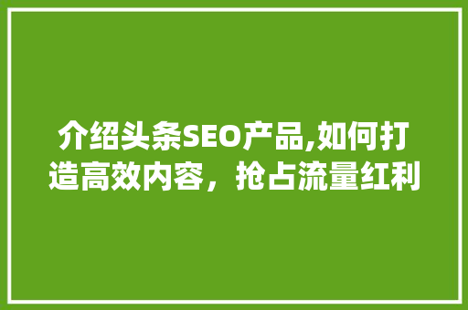 介绍头条SEO产品,如何打造高效内容，抢占流量红利(头条seo产品) 介绍头条SEO产品,如何打造高效内容，抢占流量红利(头条seo产品) 百度SEO