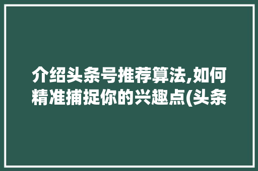 介绍头条号推荐算法,如何精准捕捉你的兴趣点(头条号推荐算法) 介绍头条号推荐算法,如何精准捕捉你的兴趣点(头条号推荐算法) 神马SEO