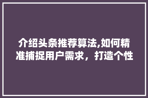 介绍头条推荐算法,如何精准捕捉用户需求，打造个性化资讯体验(头条推荐算法书)