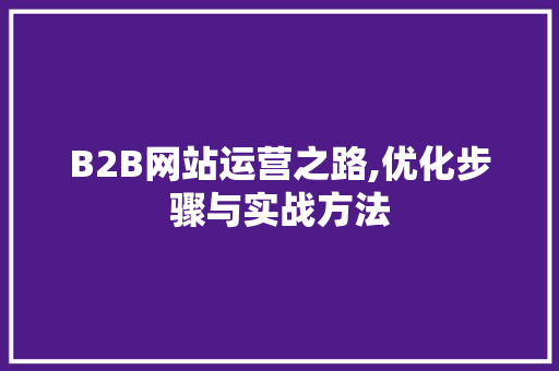 B2B网站运营之路,优化步骤与实战方法 B2B网站运营之路,优化步骤与实战方法 神马SEO