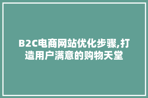 B2C电商网站优化步骤,打造用户满意的购物天堂 B2C电商网站优化步骤,打造用户满意的购物天堂 SEO关键词