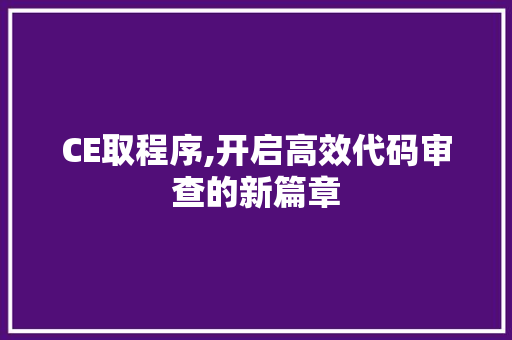 CE取程序,开启高效代码审查的新篇章 CE取程序,开启高效代码审查的新篇章 必应SEO