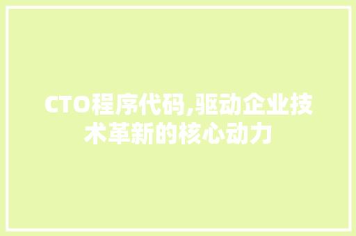 CTO程序代码,驱动企业技术革新的核心动力