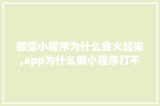 微信小程序为什么会火起来,app为什么做小程序打不开。 微信小程序为什么会火起来,app为什么做小程序打不开。 百度SEO