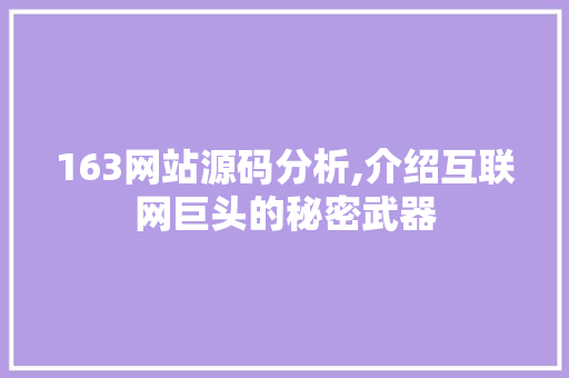 163网站源码分析,介绍互联网巨头的秘密武器