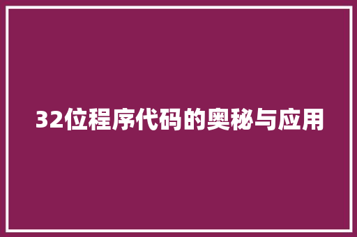 32位程序代码的奥秘与应用 32位程序代码的奥秘与应用 网站建设公司