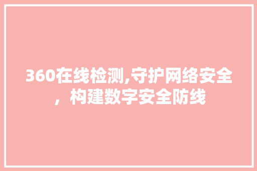 360在线检测,守护网络安全，构建数字安全防线 360在线检测,守护网络安全，构建数字安全防线 神马SEO