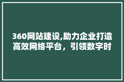 360网站建设,助力企业打造高效网络平台，引领数字时代潮流 360网站建设,助力企业打造高效网络平台，引领数字时代潮流 SEO关键词