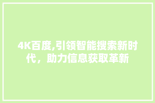 4K百度,引领智能搜索新时代，助力信息获取革新 4K百度,引领智能搜索新时代，助力信息获取革新 必应SEO