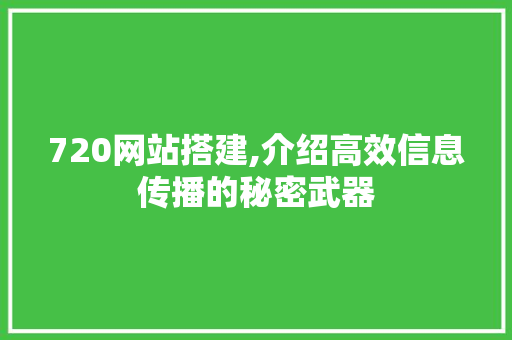 720网站搭建,介绍高效信息传播的秘密武器 720网站搭建,介绍高效信息传播的秘密武器 搜狗SEO