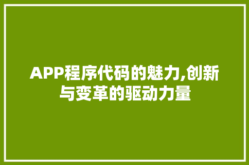 APP程序代码的魅力,创新与变革的驱动力量 APP程序代码的魅力,创新与变革的驱动力量 神马SEO