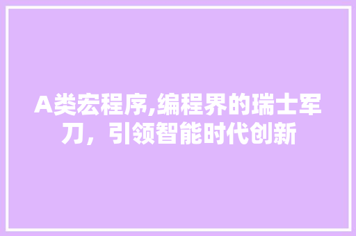 A类宏程序,编程界的瑞士军刀，引领智能时代创新 A类宏程序,编程界的瑞士军刀，引领智能时代创新 神马SEO