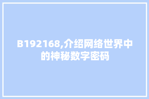 B192168,介绍网络世界中的神秘数字密码 B192168,介绍网络世界中的神秘数字密码 网站建设公司
